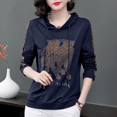 Large Female Hooded T-Shirt for To 100Kg Long Sleeve Top Women Spring New Korean Style Bottoming Shirt