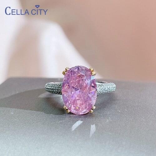 Cellacity classic silver 925 jewelry ring with pink color oval shape topaz gemstones open adjust silver fine jewelry party gift
