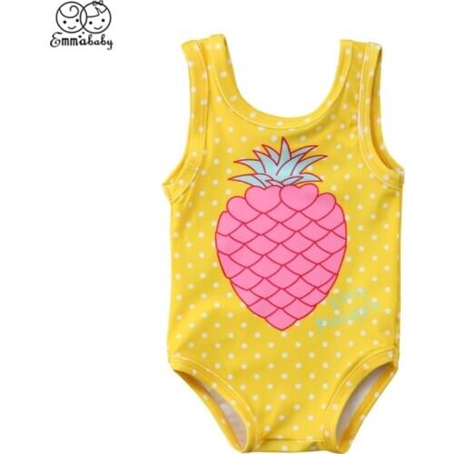 Fashion Toddler Baby Girl Swimming Clothes Cartoon Pineapple Printed Swimwear Sleeveless One Piece Sunsuit Bathing Suit Swimsuit
