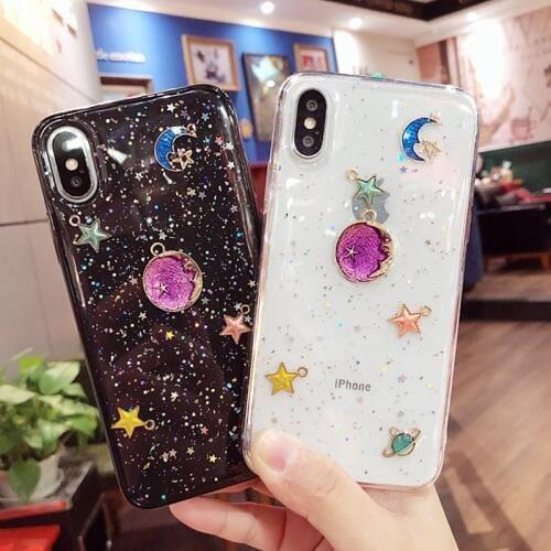 Tfshining Space Planet Star Phone Cases For Apple iPhone XR XS Max X 6 6S 7 8 Plus Glitter Soft Silicone Moon Star Cover Fundas