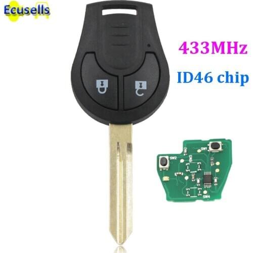 Remote Key Fob 2 Button 433MHz with ID46 Chip for NISSAN March Sunny