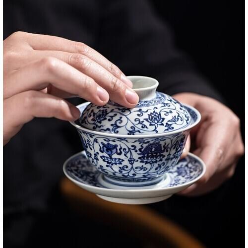 Home kiln maintain tureen single jingdezhen porcelain bound branches in a three to make tea cup pure manual large bowl