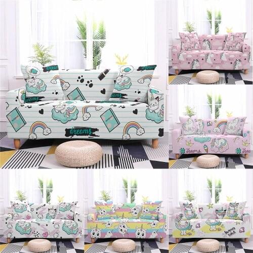 Cartoon Printed Stretch Elastic Sofa Cover Unicorn Sofa Cover Slip-resistant Sectional Slipcovers Sofa Non-Slip Couch Cover