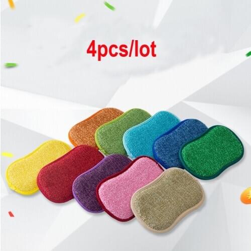 4pcs/lot Scouring Pad Sponge Pot Brush Kitchen Strong Decontamination Non Stick Dishcloth Magic Wipe Dishcloth