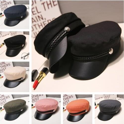 Womens Hat Flat Cap Military Cap Spring Autumn Octagonal Cap Solid Color Black Flat Top Military Hats Young Student Hat Female