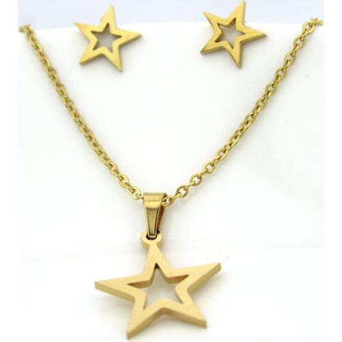1 Set Stainless Steel Jewelry Cute Hollow Star Charms Necklace Earrings Gold Jewelry Sets for Women Girls