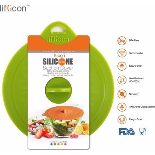 Liflicon 4.72''(120mm) Silicone Suction Cup Lids Anti-dust Glass Lids for Pots Coffee Mug Suction Seal Lid Cap Cooking Pot Cover