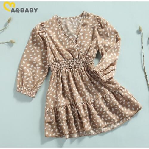 Ma&Baby 2-7Y Child Toddler Kid Girls Dress Boho Ruffles Long Sleeve Dresses For Girls Autumn Spring Travel Holiday Clothes DD43