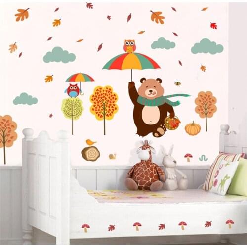 Lovely Bear Owlets Tree Wall Stickers Kids Bedroom Home Decoration Cartoon PVC Decals Diy Safari Owls Mural Art Childrens Gift