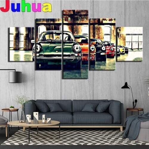 5 panel Diamond Painting Old-Fashioned Car 5d Diy Diamond Art full square round Diamond Embroidery Mosaic Set Bus wall Picture