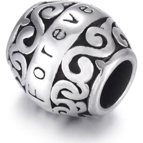 Stainless Steel Barrel Bead Engraved Polished 5mm Large Hole Metal Beads Charms for DIY Bracelet Jewelry Making Accessories