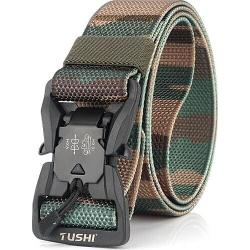 Nylon Camouflage Tactical Belt 125 cm Magnetic Buckle Quick Unlock Pants Waistband Outdoor Climbing Training Military Belt Man