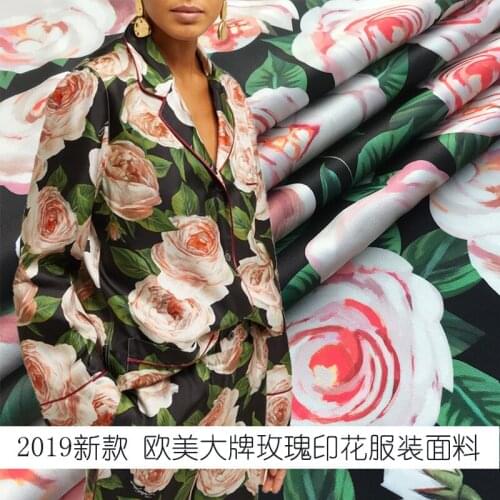 2019 new 145cm wide large rose pattern polyester fabric digital printing fabric hot fashion cloth factory direct sales 2m/lot