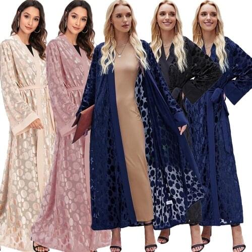 New Dubai Open Abaya Islamic Jilbab Muslim Women Kimono Kaftan Turkish Caftan Long Maxi Dress Cardigan Ramadan Party Gown Velvet