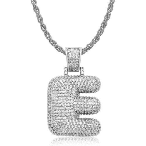 OMYFUN Factory Price Bubble Letters Pendant & Necklace Silver Color Rope Chain For Men Women Cubic Zircon Iced Hip Hop Jewelry