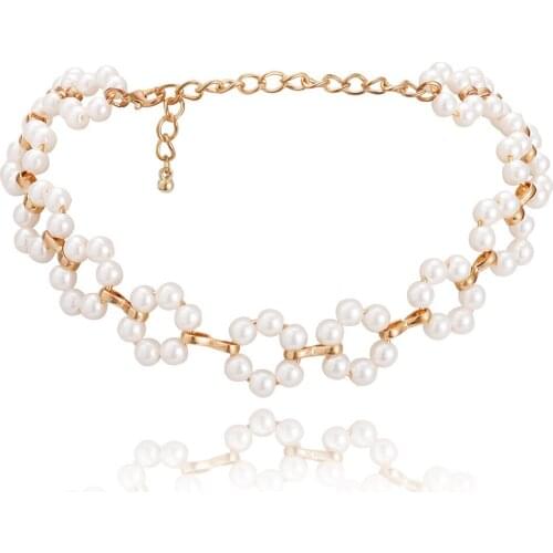 Simple Handmade Pearl Flower Choker Necklace for Women 2021 New Fashion Pearl Woven Necklace Jewelry Accessory Gifts