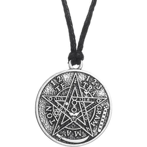 New Gothic Punk Wicca Vintage Pagan Supernatural Tetragrammaton Pentagram Pentacle Leather Pendant Necklace For Men Women