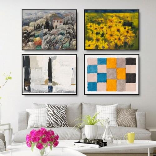 Landscape Sunflower Lattice Canvas Oil Painting Poster Canvas Print Painting Wall Art Living Room Home Decoration