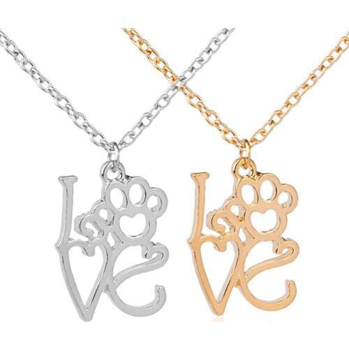 Hollow monogram love dog cat pet paw prints necklaces simple Puppy Paw Heart Memorial jewelry for pet lover bestfriend necklace