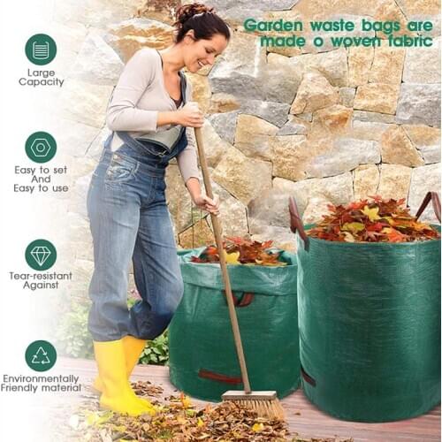 Dropship Reusable Large Capacity Garden Waste Bag Container Durable Waterproof PE Yard Leaf Kitchen Storage 500L/300L/280L HWC