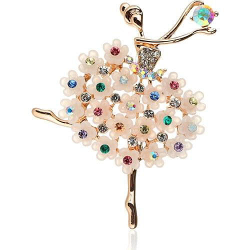Luxury Ballet Dancing Girl Brooch Pin Shinning Crystal Rhinestone Metal Women Ladies Lapel Collar Pin Scarf Clothes Decor