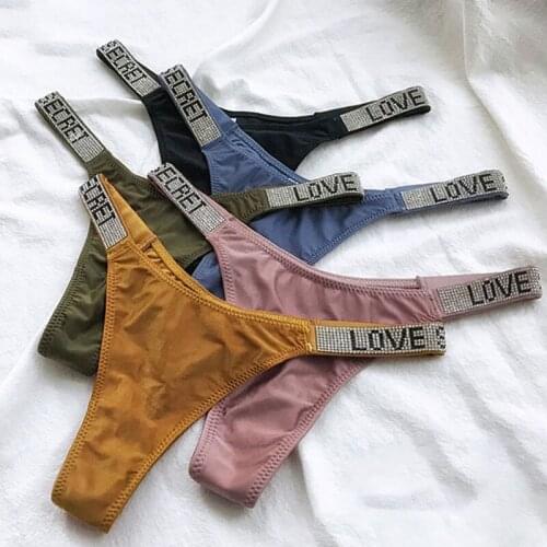 Sexy Panties For Women Crystal Rhinestone G-String Fitness Gym Underwear Female Thongs Tanga Woman Lingerie With Letter 2021