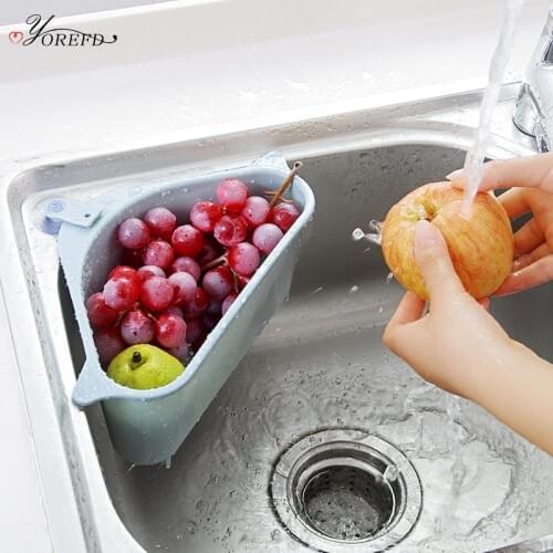 OYOREFD Removable Kitchen Triangular Sink Strainer Vegetable Fruit Drain Basket Strong Suction Cup Sponge Rack Sink Filter Shelf