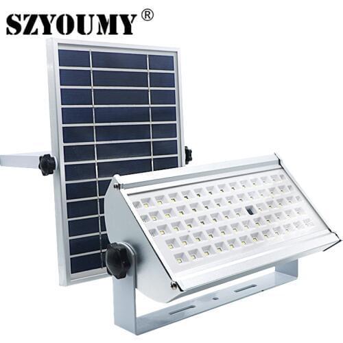 SZYOUMY 65LED Microwave Radar Sensor 1500lm Solar Flood Light IP65 Outdoor Street Lamp Induction brightness 25%, 50%, 75%, 100