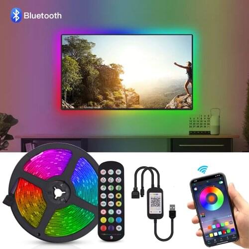 DC 5V USB LED Strip Lights Bluetooth Music Control RGB 5050 SMD Flexible Waterproof Tape Diode Light Lamp with 24 Key Remote