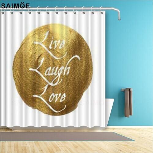 Inspirational Words Life Message on a Big Gold Spot Bathroom Curtain Live Laugh Love Decor Shower Curtain Fabric Bath Shower Set