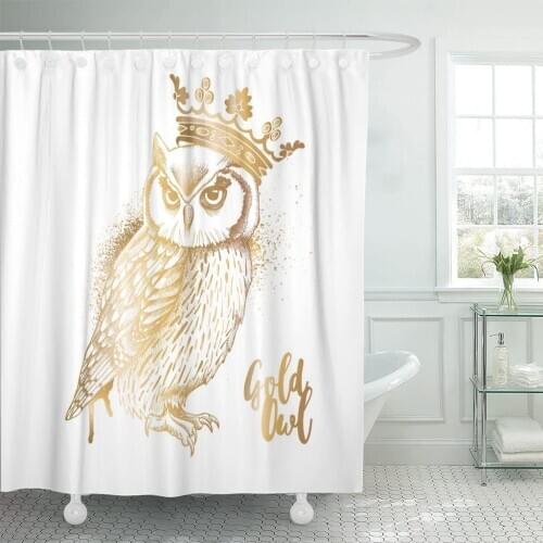 Yellow Animal Gold Owl in Crown Princess Vintage Creative Shower Curtain Waterproof Fabric 72 x 72 Inches Set with Hooks