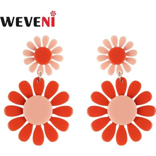 WEVENI Acrylic Sweet Red Flowers Earrings Long Drop Dangle Unique Ear Studs Fashion Charm Gifts Party Jewelry For Women Girls