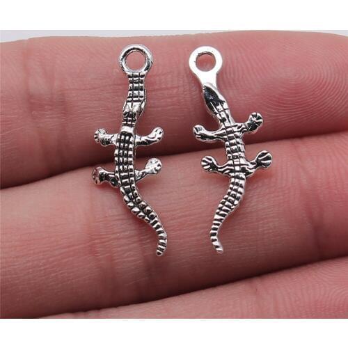 WYSIWYG 10pcs Crocodile Charms For Jewelry Making 10x28mm Antique Silver Color Jewelry Accessories Alligator Pendant