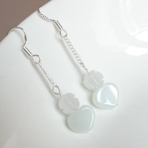 925 Silver Natural Emerald Agate Jade Circular Love Beads Earrings Original DIY By Hand Accessories Green Bead Women Jewelry