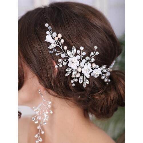 Wedding Head Jewelry Set Silver Flower Women Handmade Headband Evening Party Hair Ornaments Bridal Dress Hair Accessories