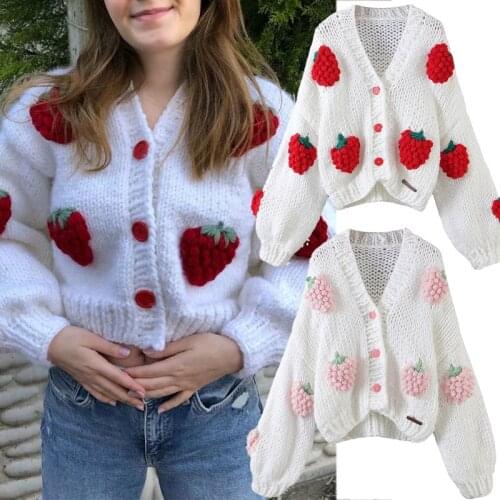 MEIYANGYONG Womens Sweater Oversize Cardigan Coat Long Sleeve Cardigan Strawberry Sweaters Female Korean Fashion Loose Tops