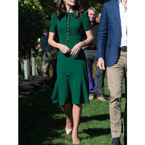 Kate Middleton Mermaid Milan Runway Designer High Quality Summer New WomenS Fashion Party Sexy Vintage Elegant Chic Green Dress