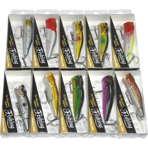 Lots of 10pcs 8g 7cm Floating Minnow Popper Bait Hard Fishing Lures w/ PVC Box