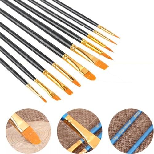 10Pcs/Set Watercolor Gouache Paint Brushes Different Shape Round Pointed Tip Nylon Hair Painting Brush Set Art Supplies