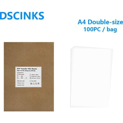 100PC A4 PET Film digital inkjet printing film 75U transparent Double Sided Adhesive Film transfer DTF Film printing