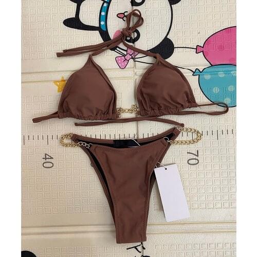 2021 Sexy Metal Chain Luxury Design Bikini Swimsuit Women Push Up Mini Bikini Set Bathing Suit Beachwear Swimsuit XL