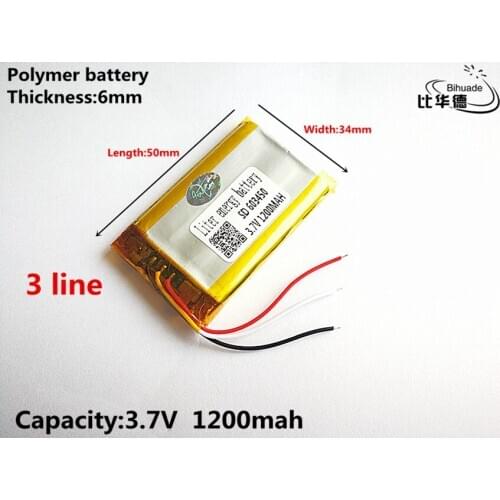 3 line Good Qulity 3.7V,1200mAH,603450 Polymer lithium ion / Li-ion battery for TOY,POWER BANK,GPS,mp3,mp4