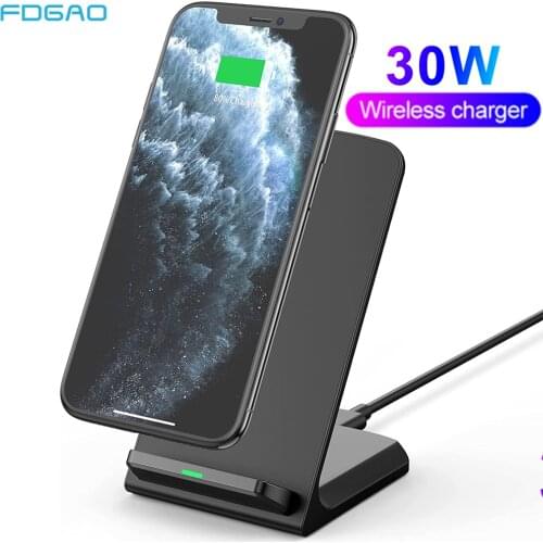 30W Qi Wireless Desktop Charger Stand Fast Charging Phone Holder For iPhone 12 11 XS XR 8 Xiaomi mi11 Huawei P40 Samsung S20 S10