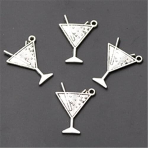 WKOUD 8pcs Silver Color Cocktail Triangle Cup Charm Fashion Earring Bracelet DIY Metal Jewelry Alloy Pendants A950