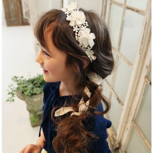 Girls Hair Accessories Flower Lace Ribbon Headband New Wreath Headwear