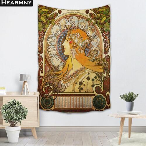 Alphonse Mucha Tapestry Colorful Psychedelic Decorative Carpet Wall Fabric For Living Room Bedroom Tapestries Accessories