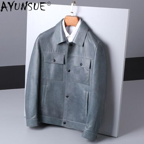 AYUNSUE 2020 Men Clothing Autumn Mens Jackets Sheepskin Genuine Leather Jacket Mens Clothes 5XL 6XL Ultra-thin Coat Ropa LXR465