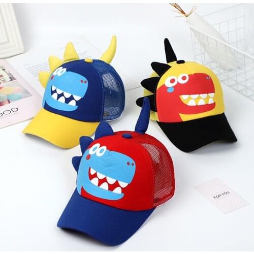 2 Types 2021 Summer Cute Cartoon Dinosaur Snapback Caps Adjustable Mesh Baseball Cap for Boys Breathable Kids Sun Hat Girls 3-8Y