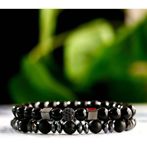 Classic Trendy Black CZ Ball Men Braclet Yoga Balance Bileklik Hematite Lava Stone Beads Bracelet For Women Pulseira Masculina