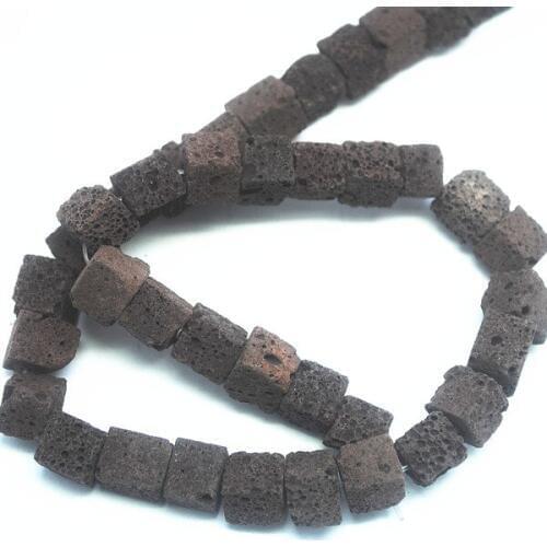 38pcs Natural stone beads brown lava volcano powerful strings for jewelry making square shape size 10x10mm